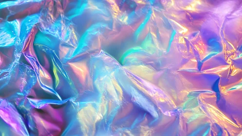 Iridescent crumpled foil surface in soft neon colors.