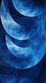 Curved translucent blue arcs overlap within deep vapor field