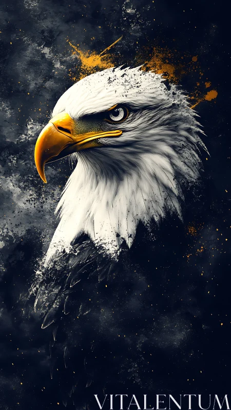 Bold eagle portrait glowing with stormy golden energy.
