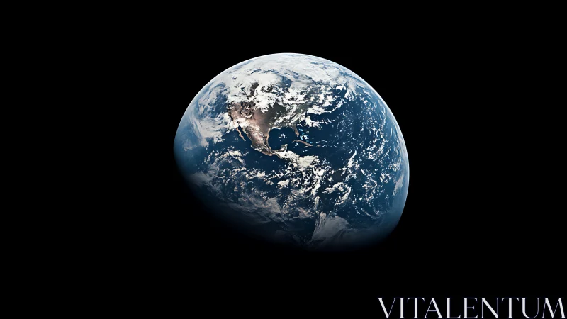 Earth viewed from space with North America illuminated and cloud bands