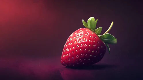Single strawberry on dark gradient background in profile.