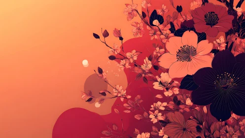 Digital illustration composition with layered floral elements against warm gradient