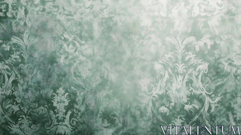 Soft green damask pattern with faded ornamental detail.