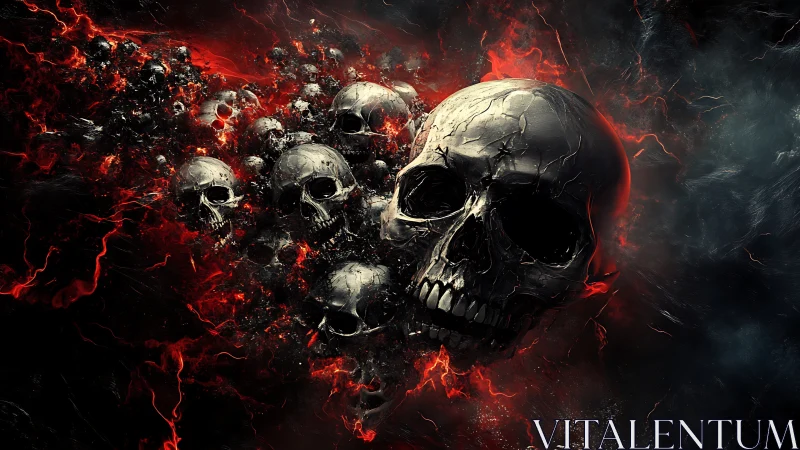 Skullstorm rising in crimson smoke and fractured shadowed void.