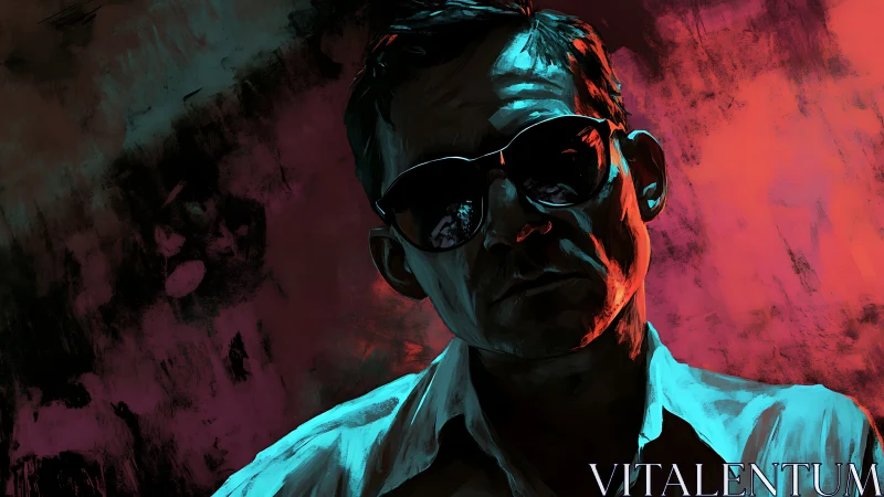 Moody portrait glows in bold neon light and deep shadows