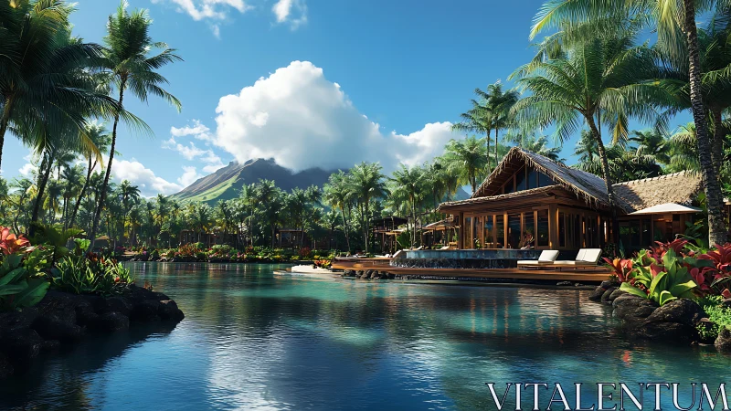 Tropical Paradise Resort with Mountain Peak and Lagoon