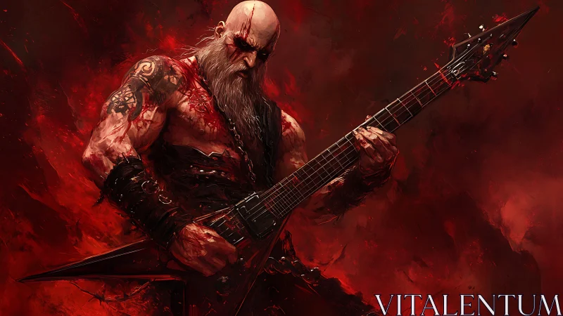 Blazing metal guitarist unleashing raw, fiery energy onstage.