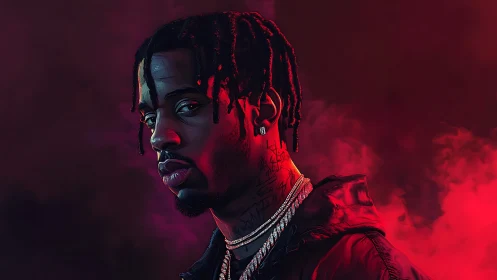 Stylized neon portrait with dramatic rim lighting and smoke gradients