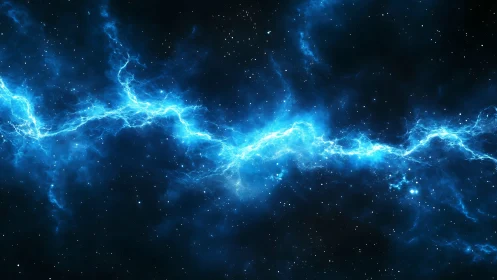 Electric blue cosmic lightning tearing through deep space.