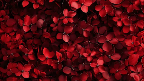Dense red floral array exhibits high-contrast macro petal texture