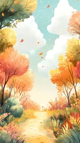 Autumnal Deciduous Canopy with Stratocumulus Cloud Formations and Falling Leaves