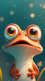Digital painting portrait of wide-eyed cartoon frog character.