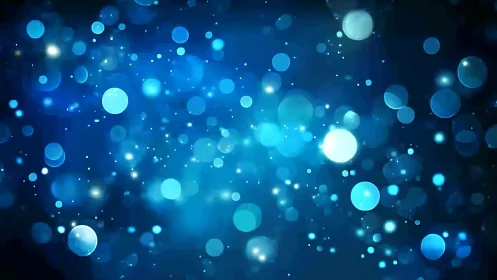 Blue bokeh particle field with layered optical depth simulation.
