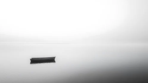 Quiet little boat rests gently on a soft misty lake