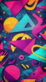 Vibrant geometric neon shapes with textured grunge finish.