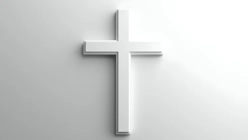 Quiet white cross glowing gently against soft light background.