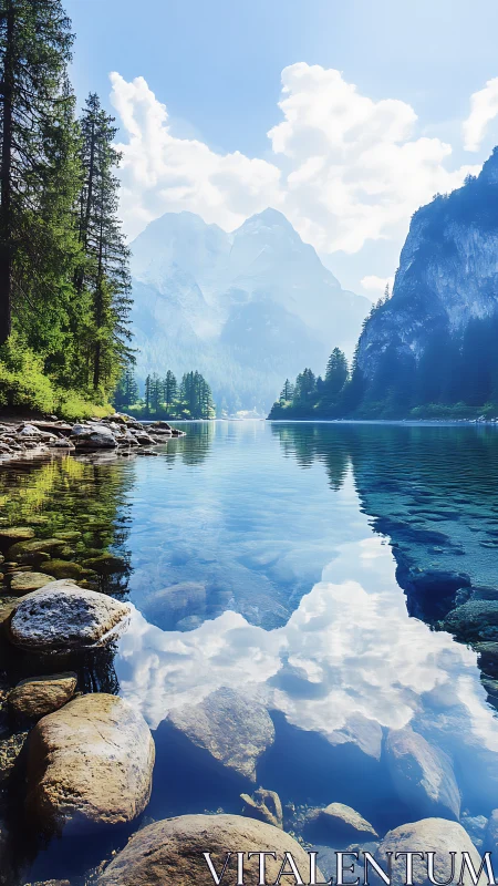 Mirrorlake mountains cradle clouds in crystalline silence.