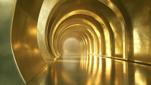 Golden Tunnel of Light Leading Through Infinite Arches