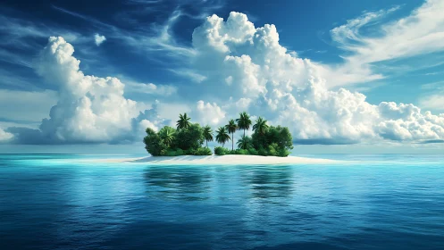 Solitary Paradise Floats Where Ocean Meets Infinite Sky Majestically
