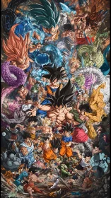Dynamic Saiyan battle collage in high-intensity anime style.