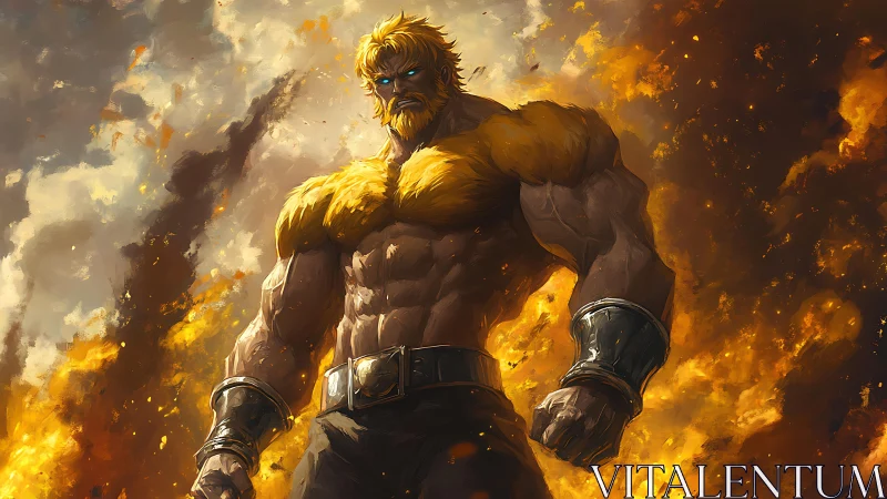 Heroic fire titan in muscular fantasy digital painting study.