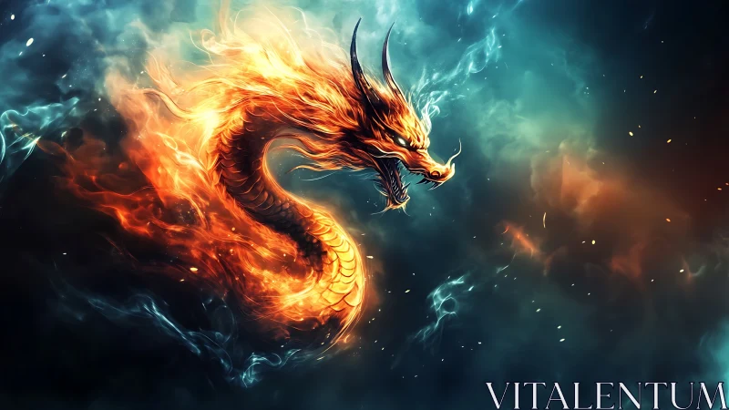 Plasma-forged draconic entity in turbulent chromatic nebula.