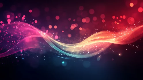 Colorful light waves with glowing bokeh on dark background.