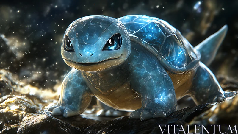 Gentle blue turtle spirit wandering through starlit waters.