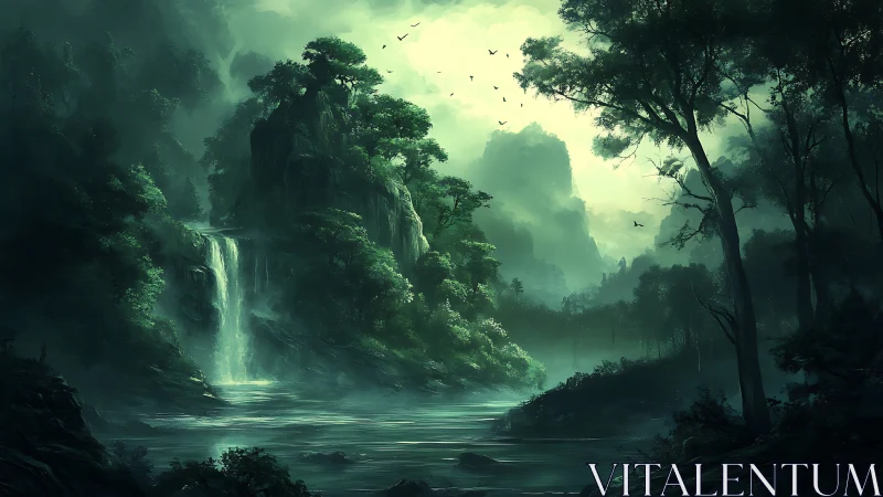 Emerald Cathedral Where Waterfalls Whisper Through Misty Valleys