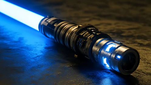 High-detail blue plasma saber hilt with emissive metal housing