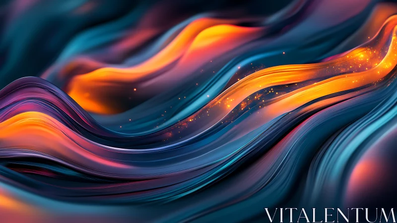 Layered abstract waves with orange luminous streaks.
