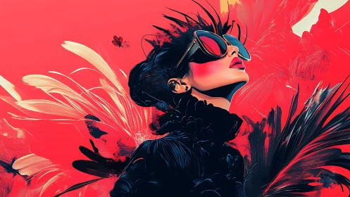 Bold sunglasses, wild color: a soaring portrait in red.