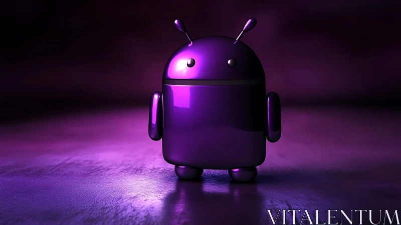 Midnight chrome robot mascot glowing in electric violet haze.
