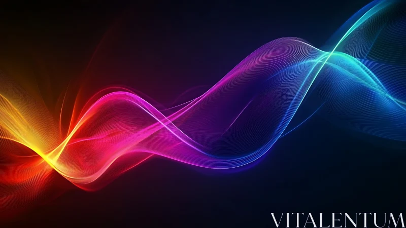 Multicolored light waves form flowing ribbons on dark background