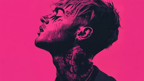 Neon pink reverie with inked profile in electric shadow.