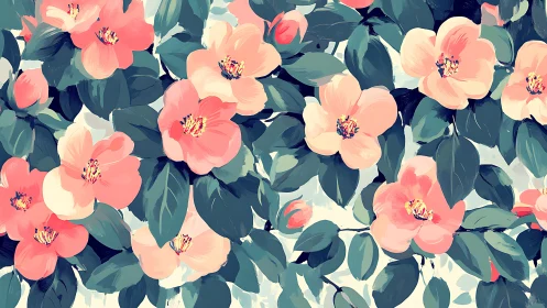 Chromatic Botanical Composition with Stratified Pink and Teal Floral Elements.