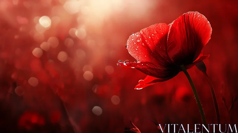 Red Petals and Morning Dew: Nature's Quiet Moment.