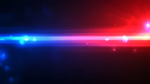 Horizontal blue red light streak cuts through dark space