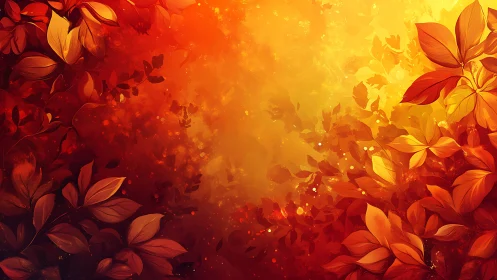 Digital foliage illustration forms radial warm color gradient
