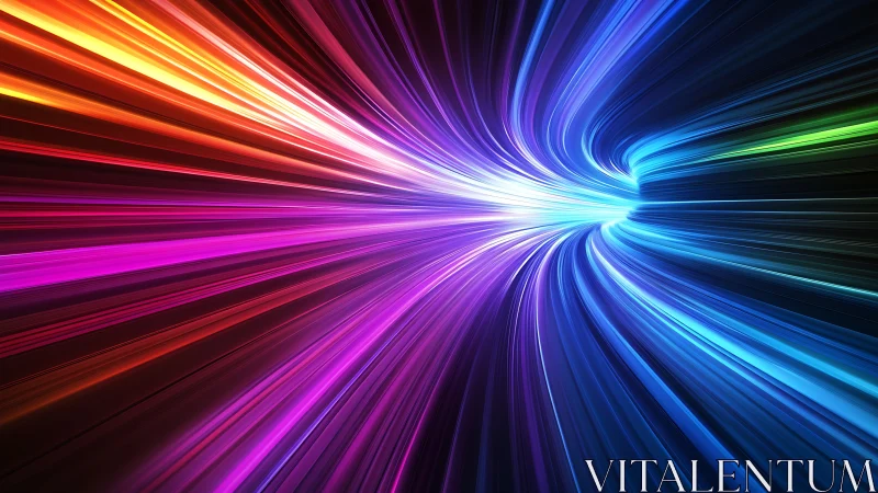 Multicolor light streak tunnel with bright central vanishing point.