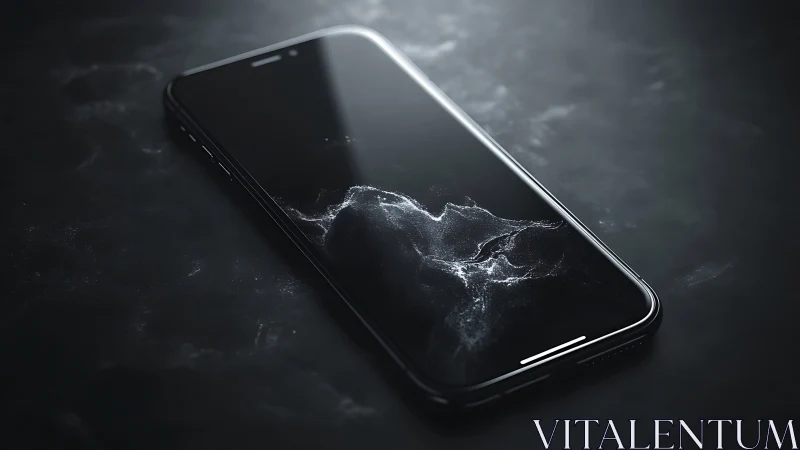 Midnight smartphone cradling a swirling digital nebula.