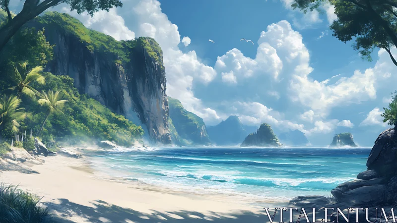 Tropical Island Cove with Towering Limestone Cliffs