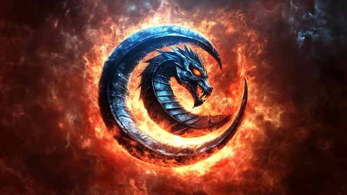 Steel dragon emblem coils within blazing inferno ring.