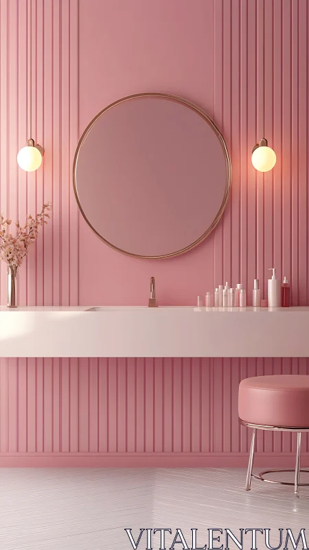 Soft pink vanity scene highlights minimalist bathroom decor.