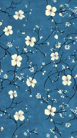 Floral Pattern with Cream Flowers on Deep Blue Background.