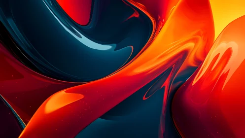 Glowing ribbons of red and blue swirl in a cozy abstract dance
