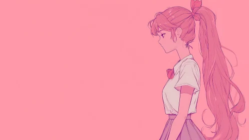Soft daydreams in pink with a long-haired anime girl.