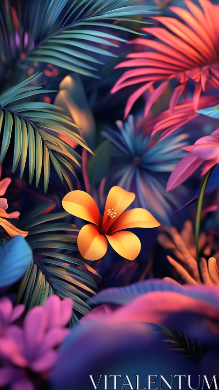 Neon Tropical Blooms in Vibrant Gradient Light.