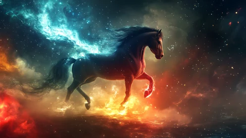 Cosmic nebula horse rendered with dynamic backlighting gradients