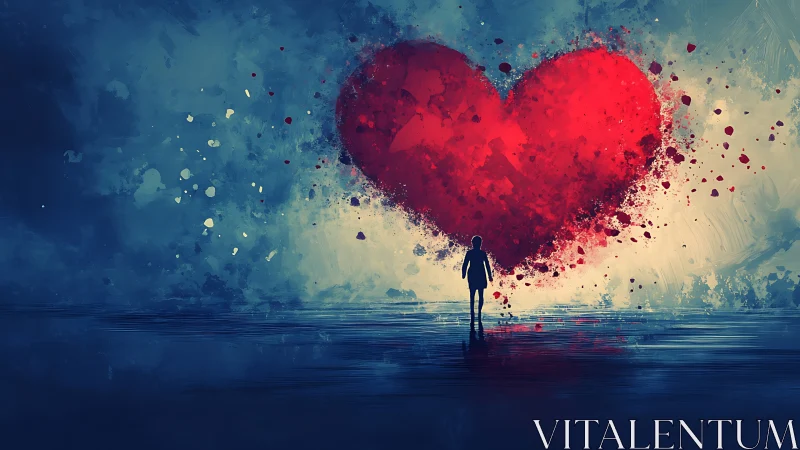 Solitary Figure Beneath Exploding Heart.
